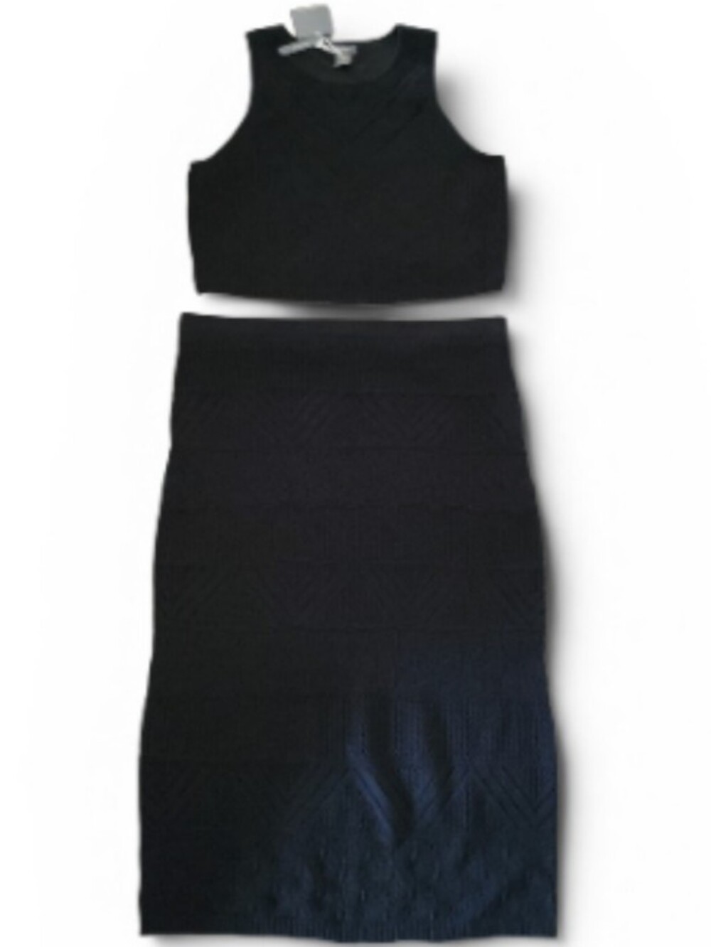Haute Hippie Crochet 2 Pc Tank Top & Maxi Pencil Skirt Set Black Boho Chic NWT